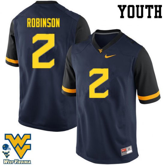 Youth West Virginia Mountaineers NCAA #2 Kenny Robinson Navy Authentic Nike Stitched College Football Jersey QJ15W86OY